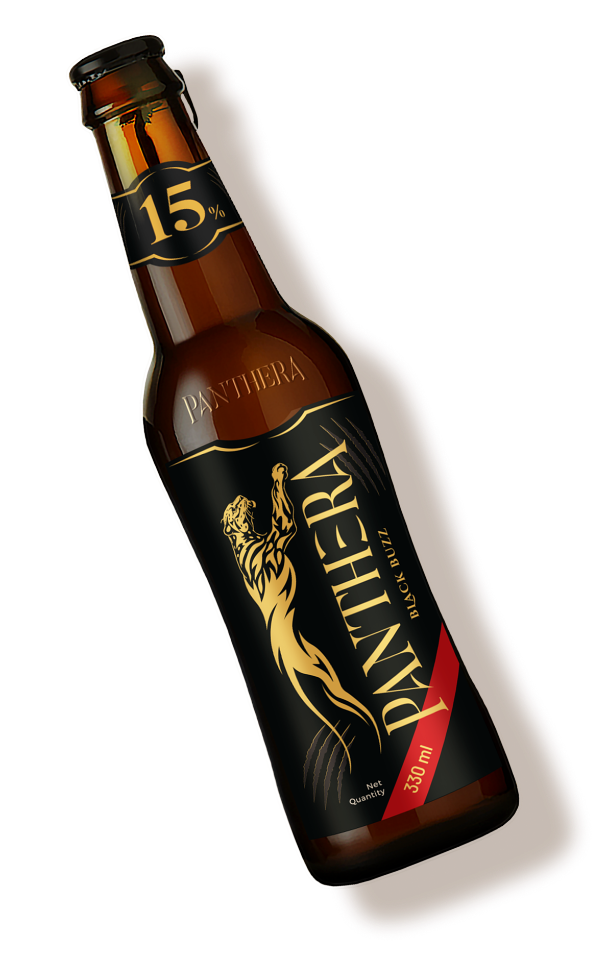 A hand holding a bottle of Panthera